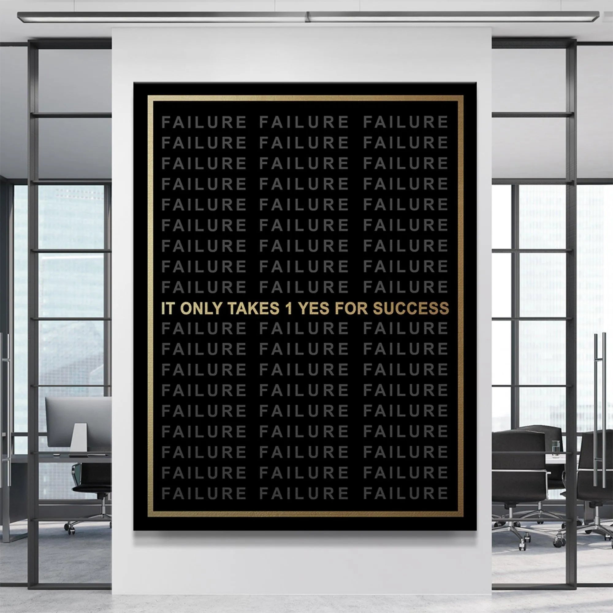 Detail of the sharp, crisp font used in the framed print: It Only Takes 1 Yes For Success.