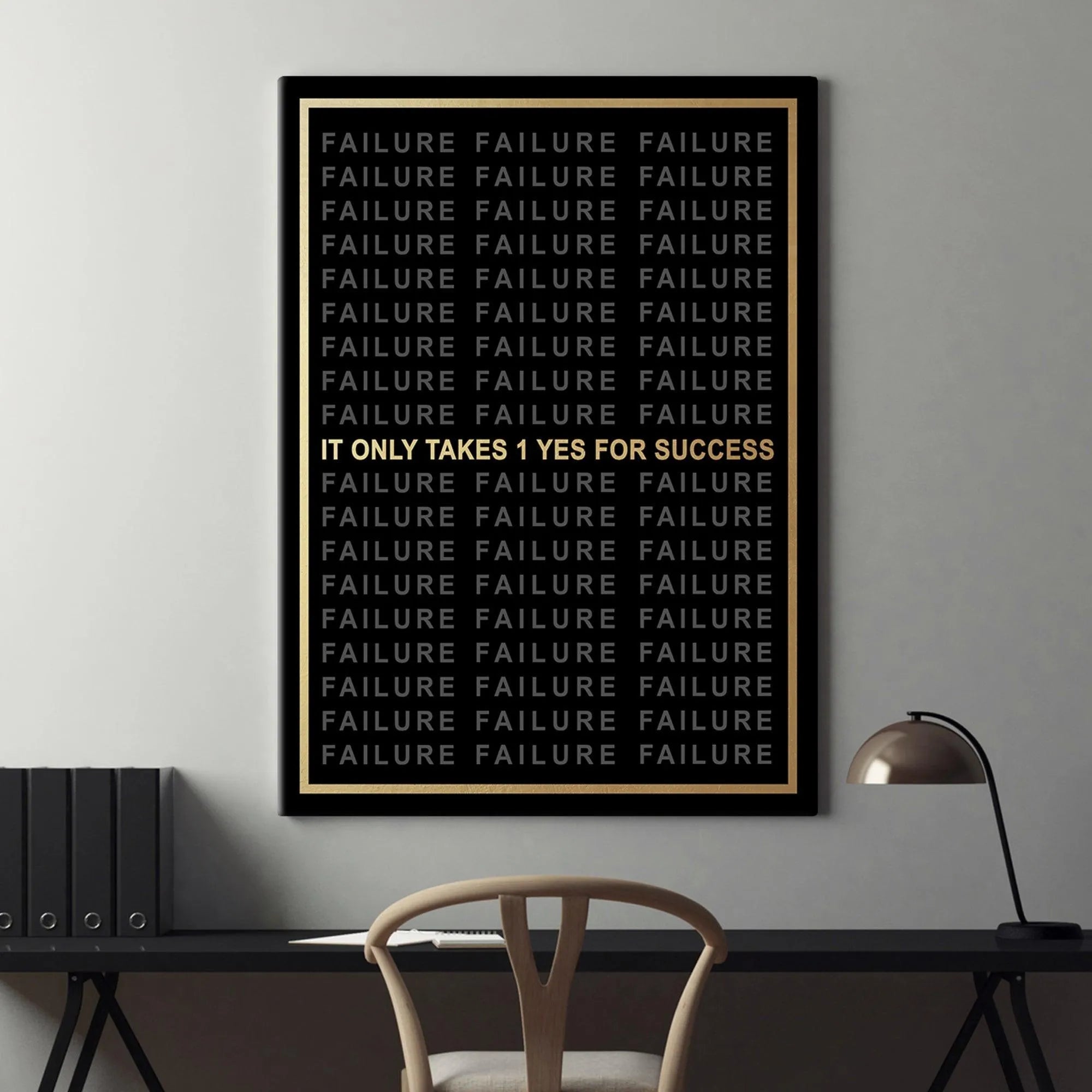 Large format depiction of the artistic text grid featuring the powerful phrase: It Only Takes 1 Yes For Success.