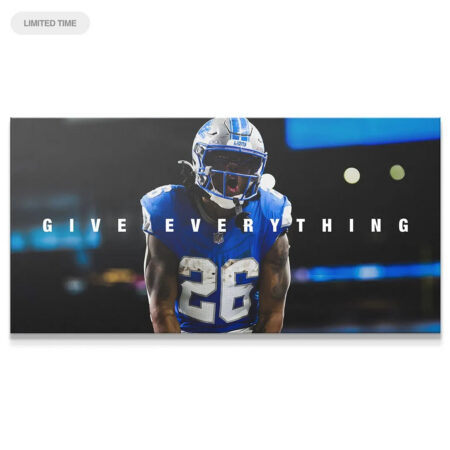 Close-up view of Jahmyr Gibbs helmet and intense facial expression embodying "Jahmyr Gibbs - Give Everything."