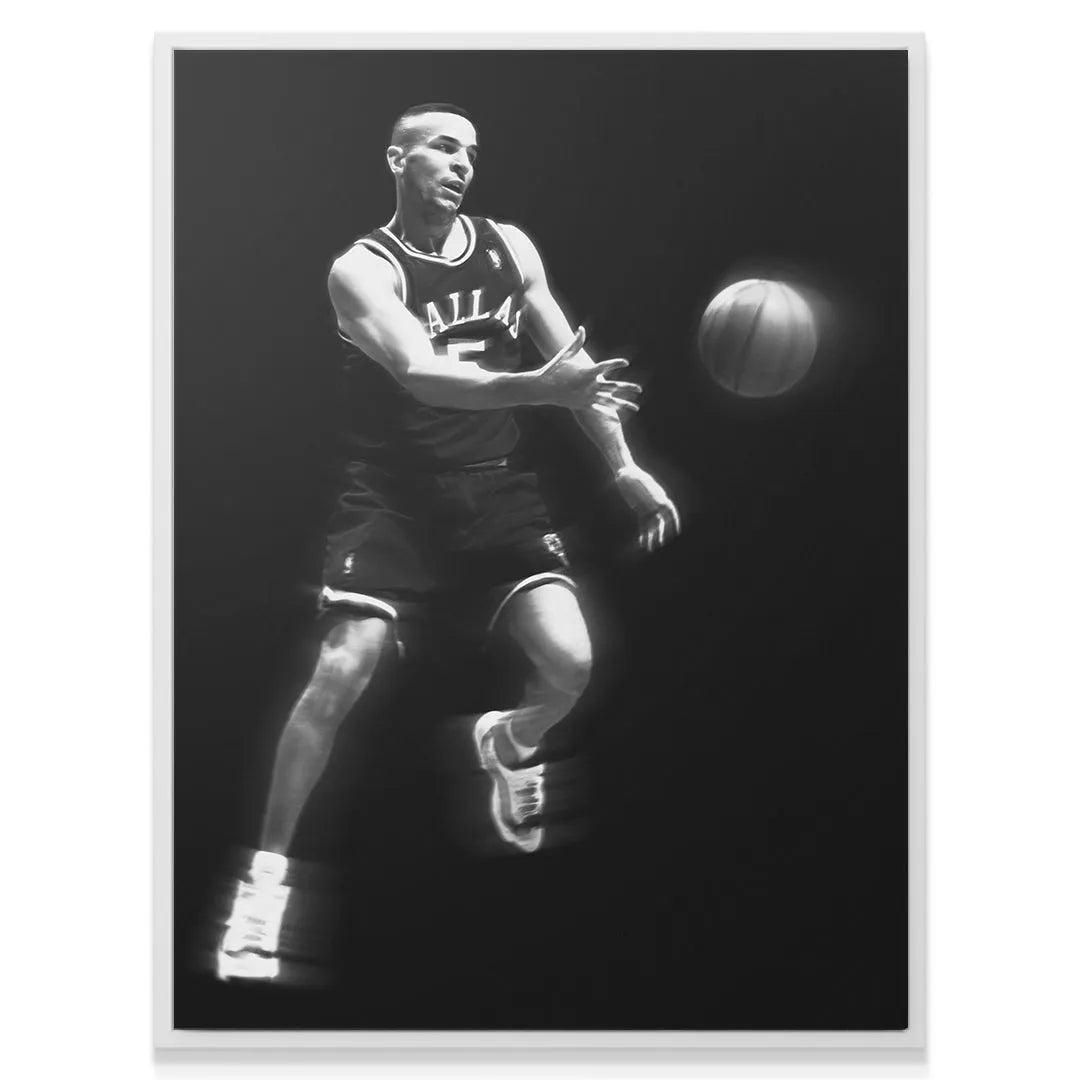 Full-body shot of Jason Kidd - #2 running with motion blur effect on his sneakers and legs.