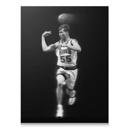 Full length black and white action shot of Jason Williams - #1 driving toward the basket.