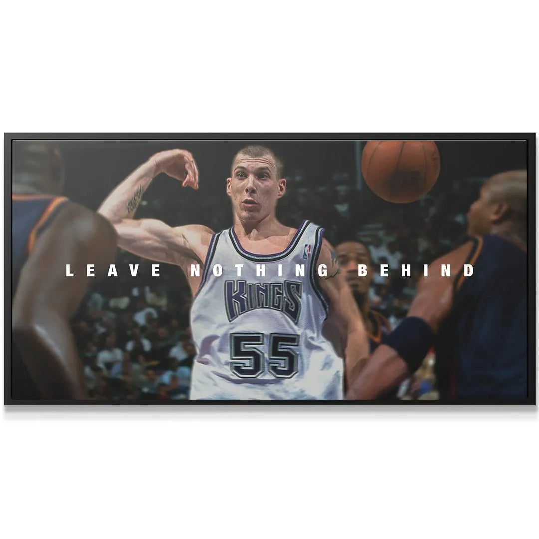 Full court action shot of Jason Williams - Leave Nothing Behind, showing the Kings #55 jersey and opposing players.