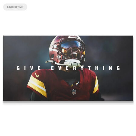 Close-up of Jayden Daniels - Give Everything, showing intense facial expression inside the helmet visor.