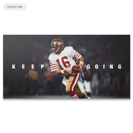 Action shot of Joe Montana scrambling under pressure, titled 'Joe Montana - Keep Going #2'.