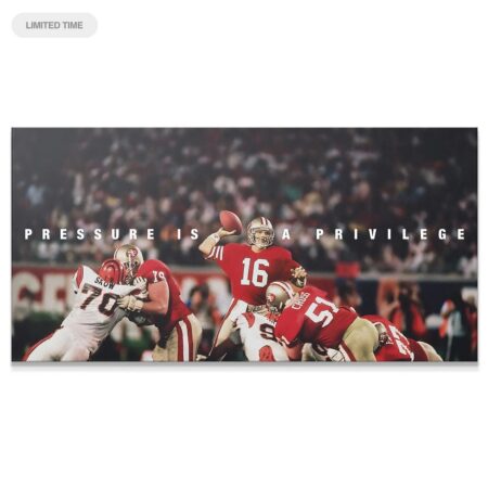 Wide-angle view of Joe Montana - Pressure Is A Privilege poster showing stadium crowd blur.