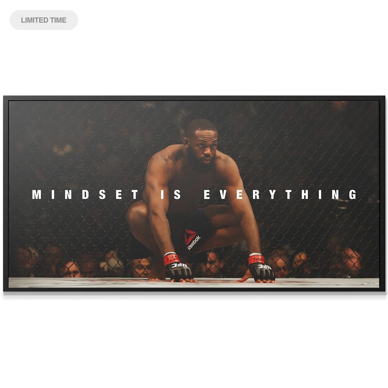 Close-up of Jon Jones's determined facial expression in the Octagon, emphasizing the theme of Jon Jones - Mindset Is Everything.