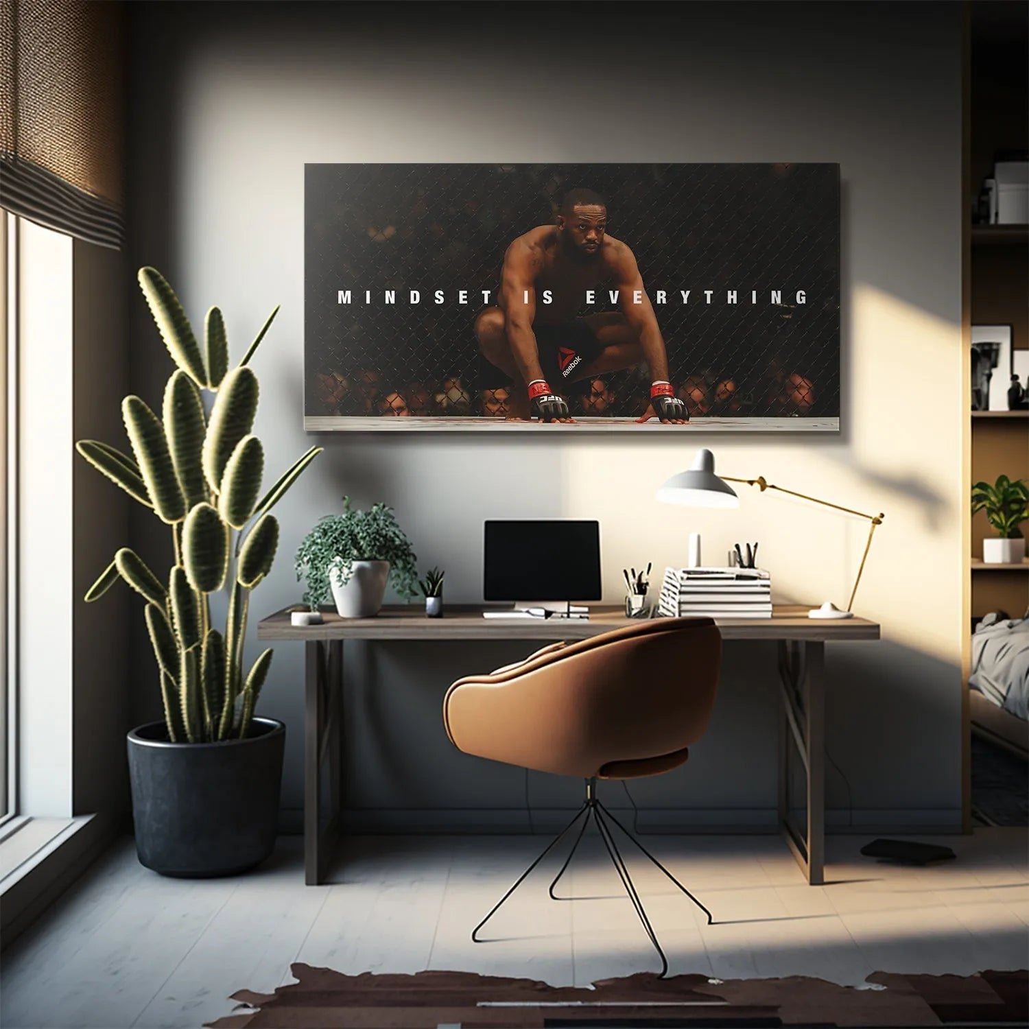 Detailed texture view of the premium matte canvas material used for the Jon Jones - Mindset Is Everything artwork.