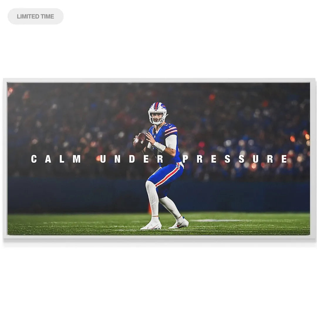 Panoramic view of the stadium atmosphere surrounding the resolute figure in 'Josh Allen - Calm Under Pressure'.