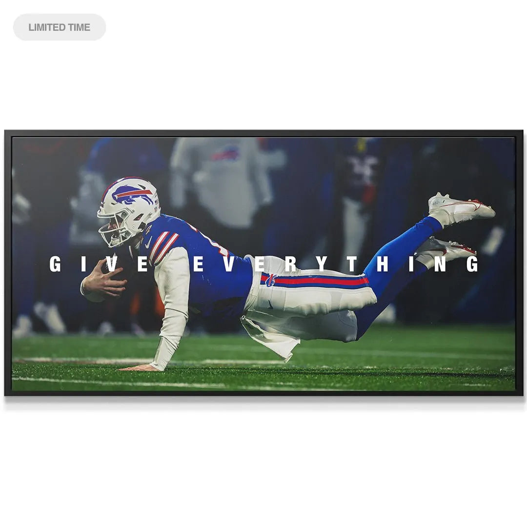 Close-up detail of the helmet and intense facial expression on the Josh Allen - Give Everything print.