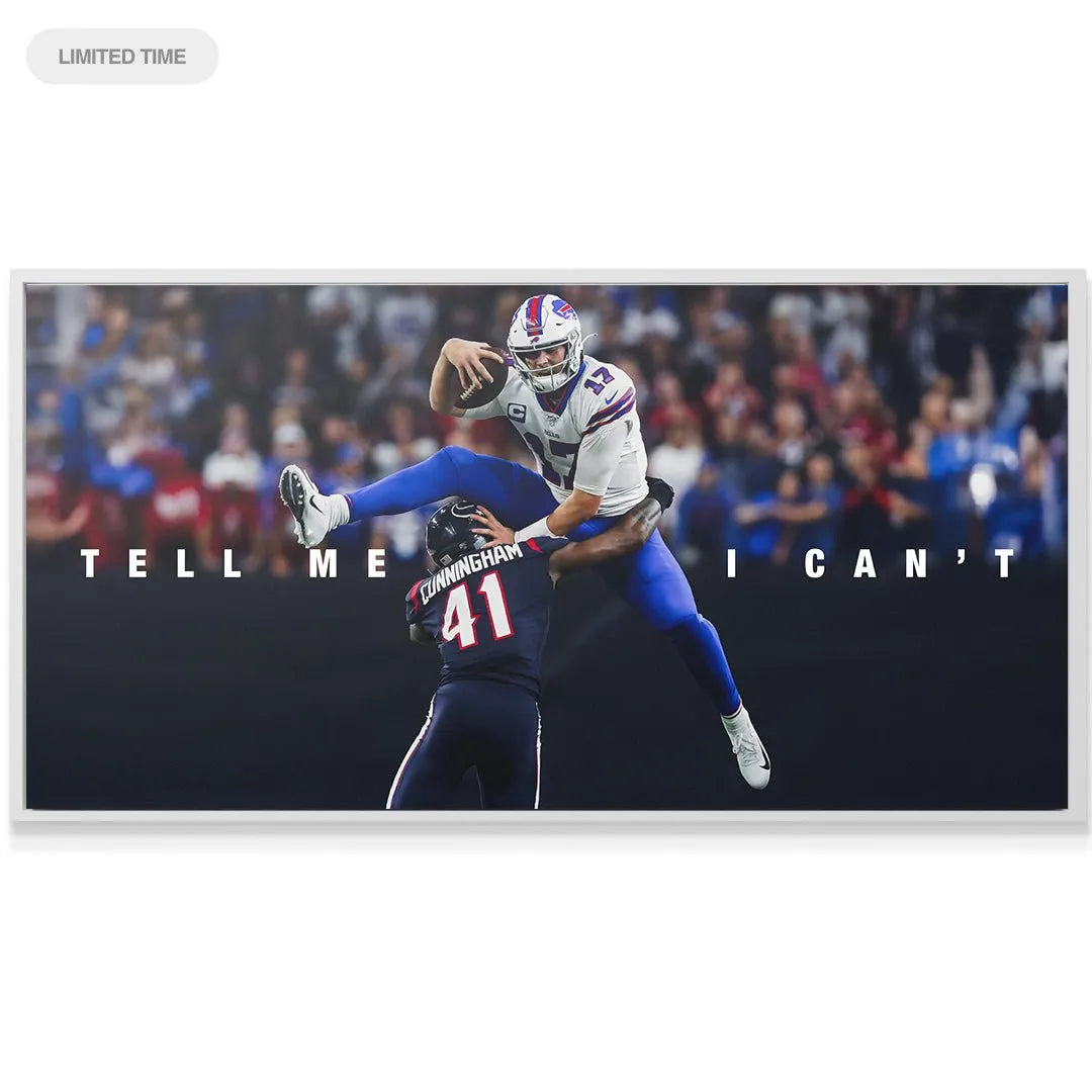 Detailed texture shot of the football securely gripped by Allen in the Josh Allen - Tell Me I Can't 2 image.