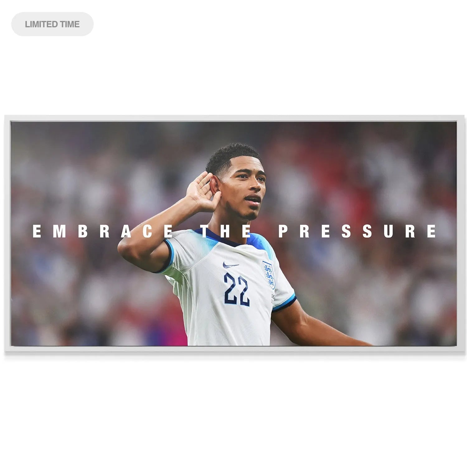Textured view of the canvas material showcasing the vibrancy of the colors in the 'Jude Bellingham - Embrace The Pressure' print.
