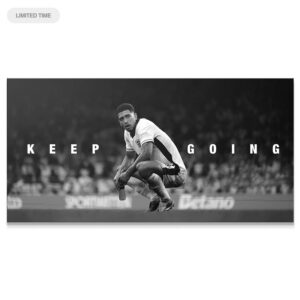 Jude Bellingham – Keep Going Wall Art Full panoramic view of the 'Jude Bellingham - Keep Going' black and white motivational sports poster.