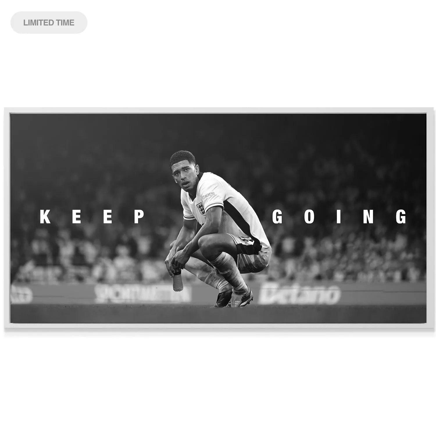 Texture representation of the canvas material showcasing the bold white text of 'Jude Bellingham - Keep Going'.