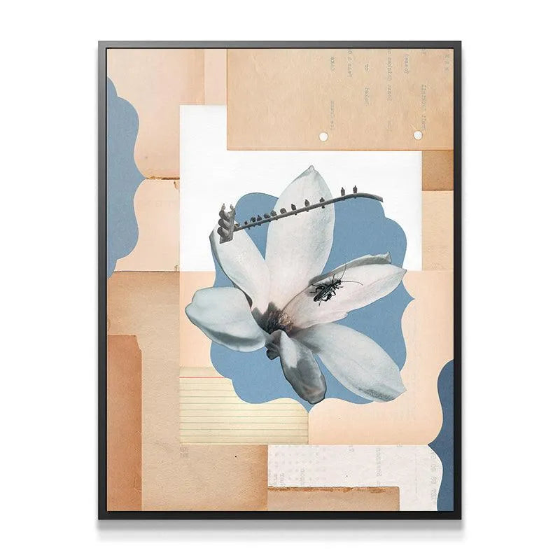 Close-up detail of the fly resting on the white magnolia petal in 'Just Desert' artwork.