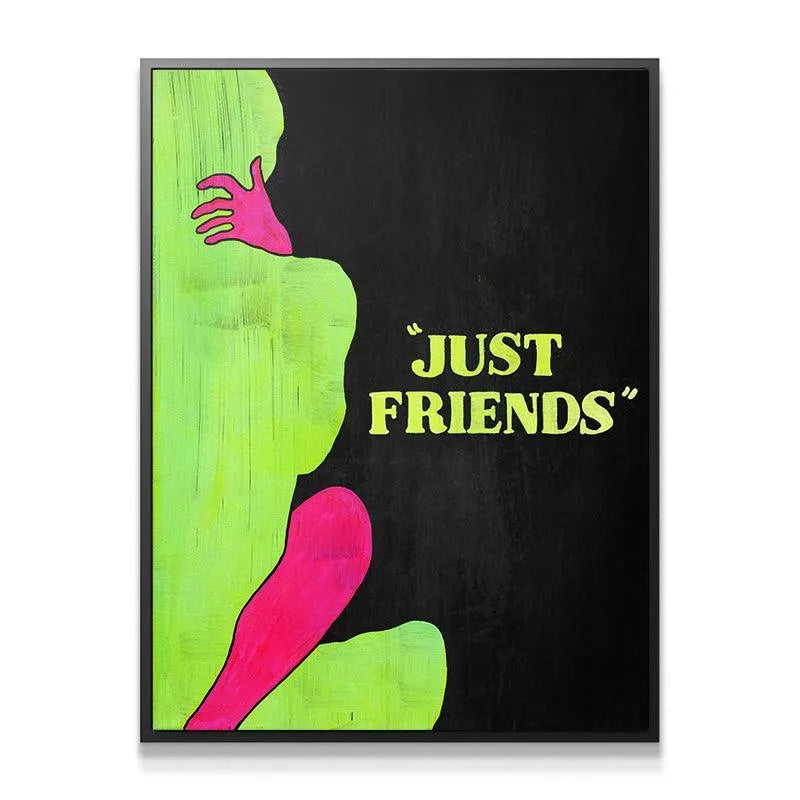 Close-up texture shot revealing the thick brushstrokes on the black background of the 'Just Friends' print.