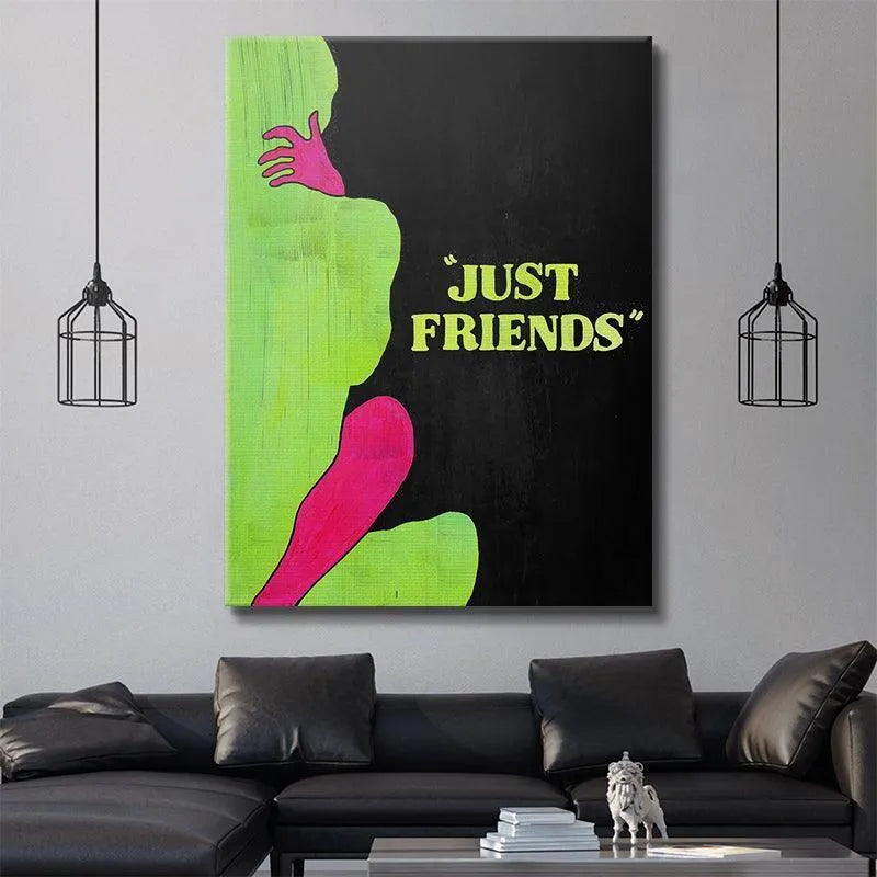 Side angle perspective of the gallery-wrapped 'Just Friends' canvas print ready for wall hanging.