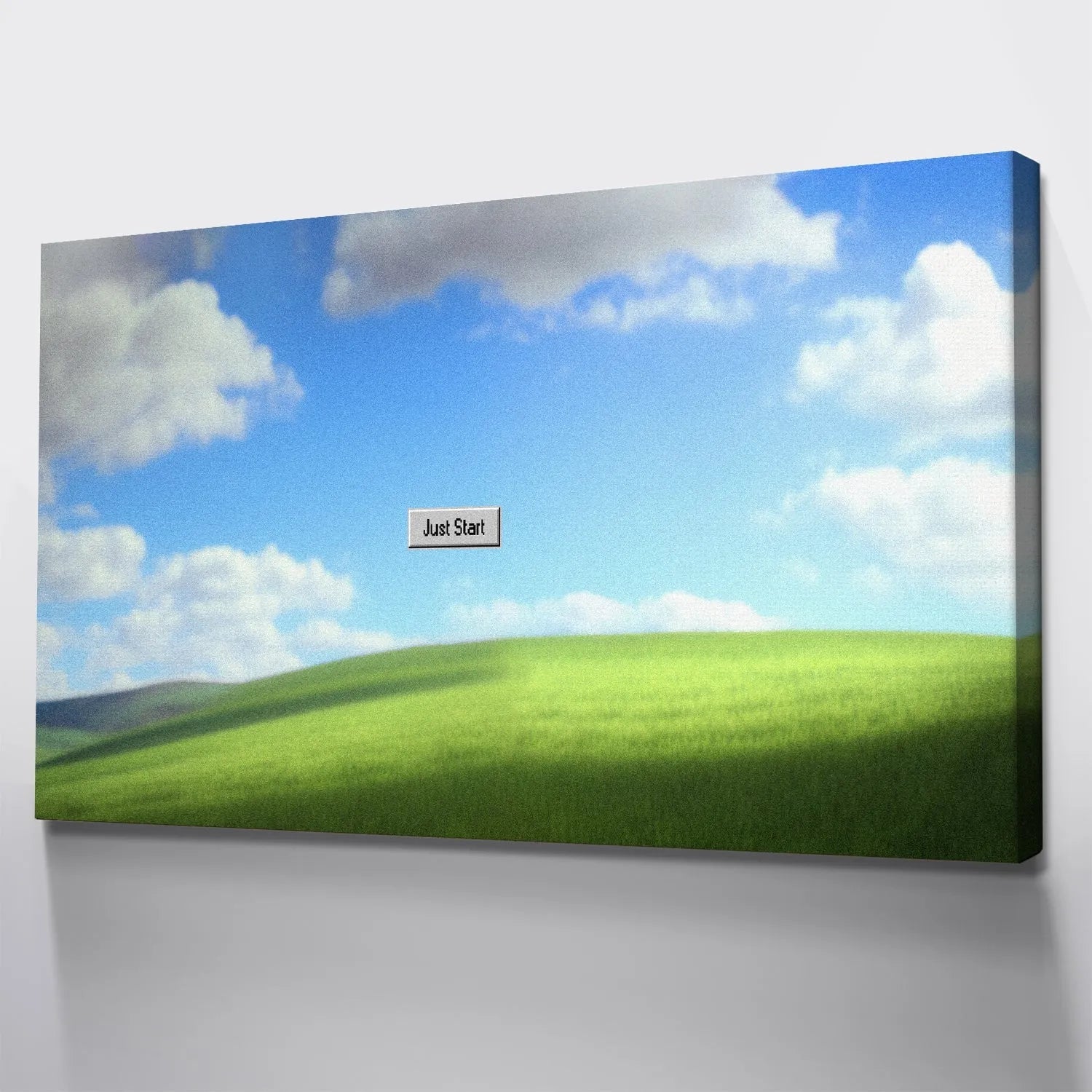Side angle perspective showcasing the gallery-wrapped edges of the 'Just Start' landscape print.