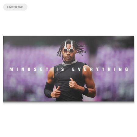 Full composition shot of the vibrant Justin Jefferson - Mindset Is Everything poster with purple backdrop.