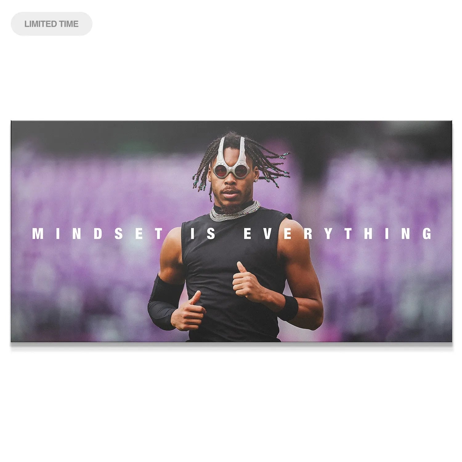 Full composition shot of the vibrant Justin Jefferson - Mindset Is Everything poster with purple backdrop.