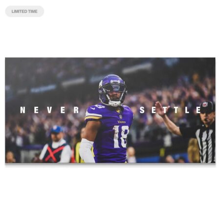 Close-up profile view of the helmet and visor details on the 'Justin Jefferson - Never Settle' motivational canvas.