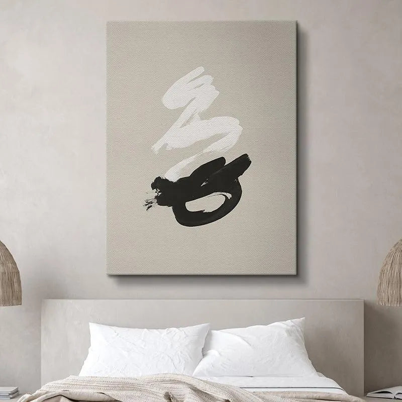 Tilted angle showcasing the subtle depth and texture created by the heavy brushstrokes in the Kanji style artwork.