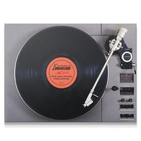 Close-up of the orange center label displaying the word 'Karma' on the vinyl record.