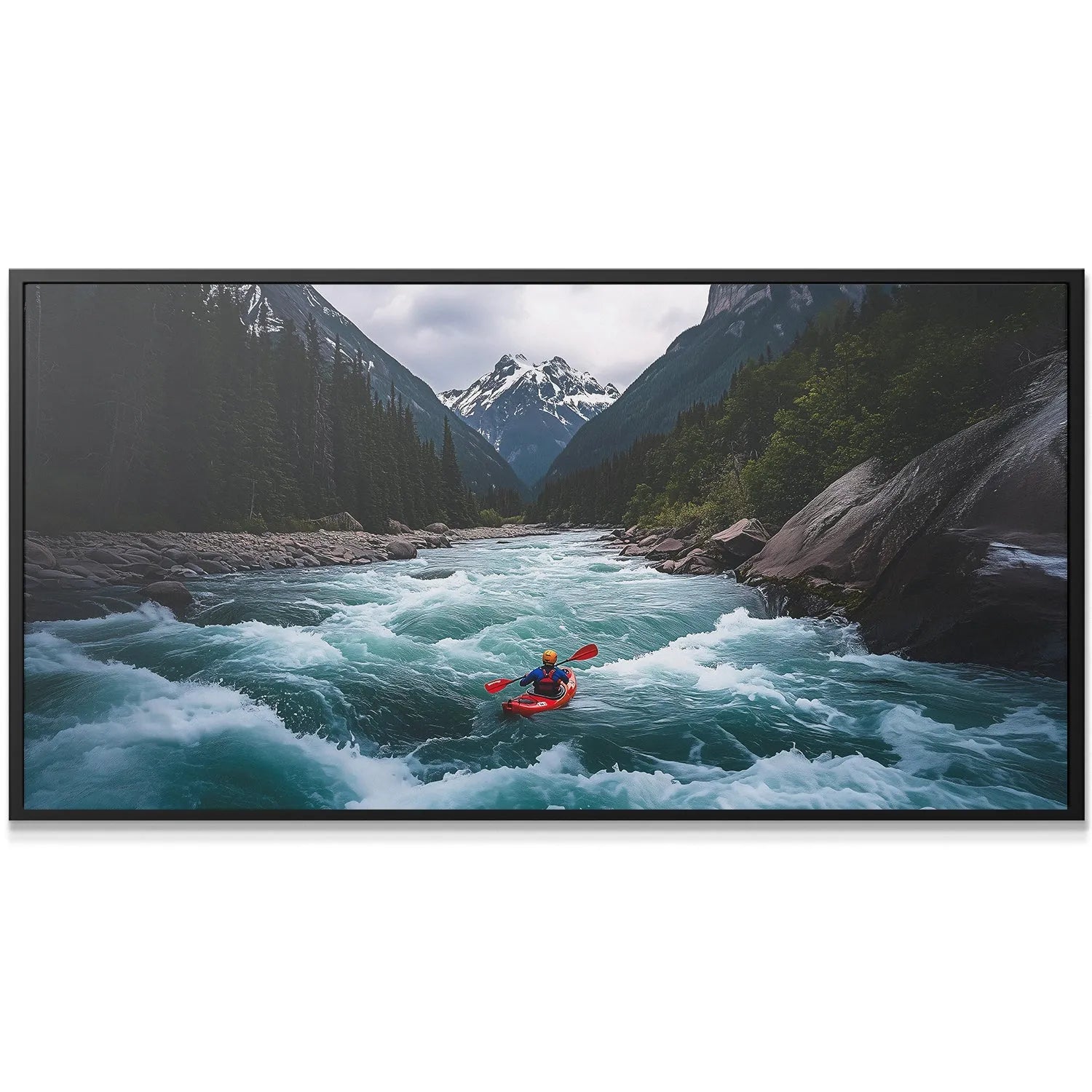 Detail shot of the red kayak maneuvering through the powerful foamy turquoise water texture, Kayaking - 1.