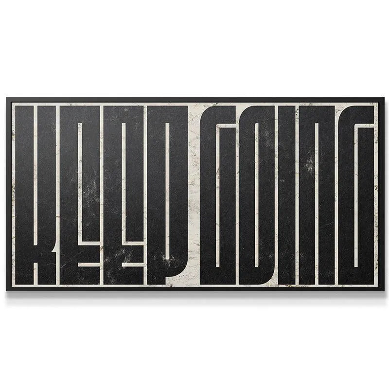 Close-up texture detail showing the distressed vintage finish on the 'Keep Going - Maze (Black)' canvas print.