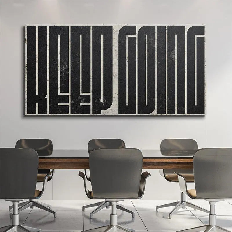Macro detail highlighting the modular, thick lines forming the letters in the 'Keep Going - Maze (Black)' artwork.