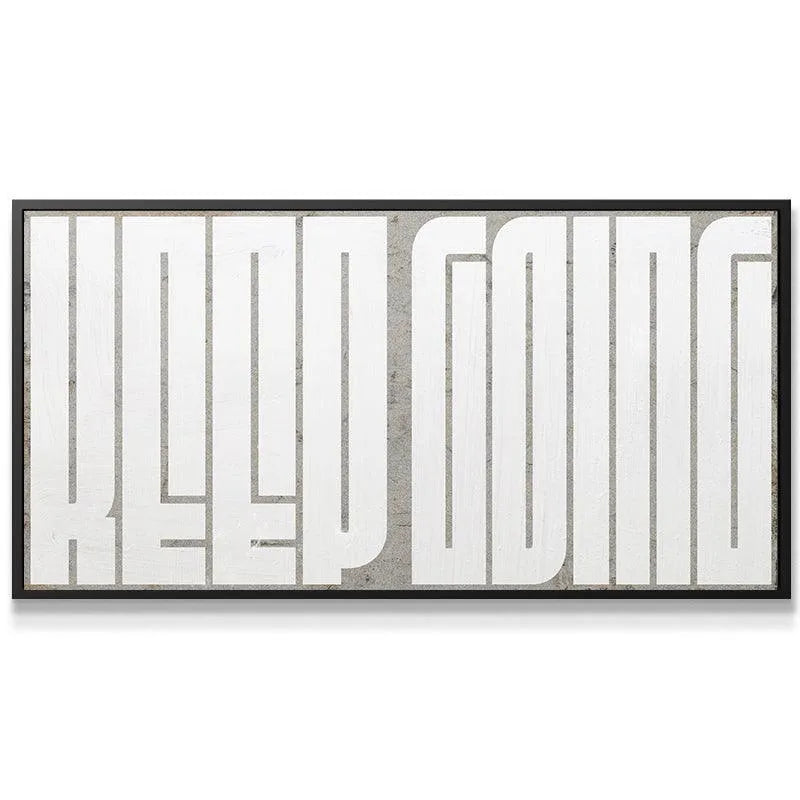 Detailed close-up showing the subtle industrial texture beneath the white maze typography of Keep Going - Maze (White) art.