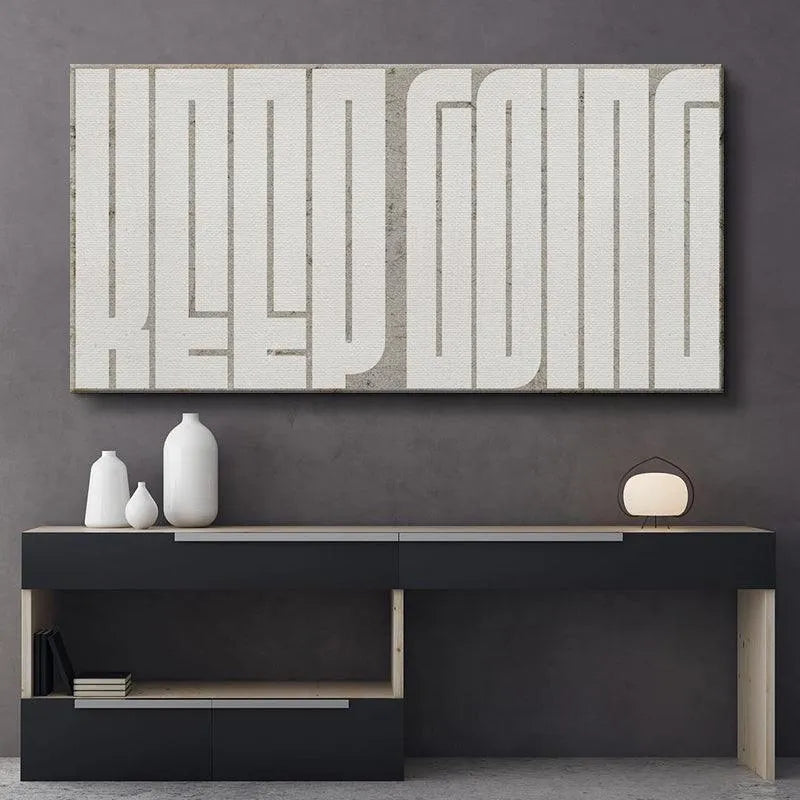 Close inspection of the 'KEEP' segment of the Keep Going - Maze (White) art, showing the precise alignment of the maze pattern.