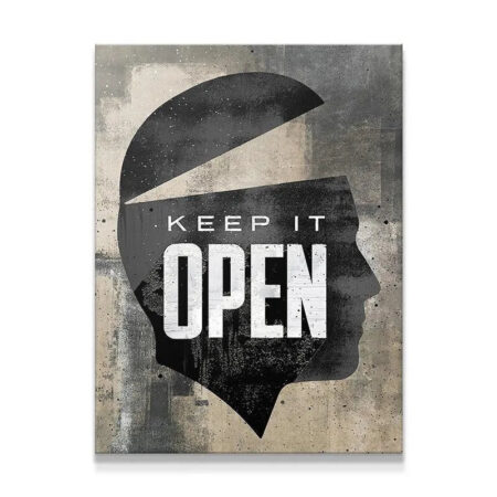 Full frontal view of the silhouette art print, urging viewers to Keep It Open.
