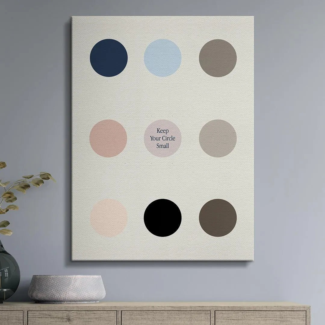 Overhead shot of the 3x3 grid layout print, centered on the phrase Keep Your Circle Small.