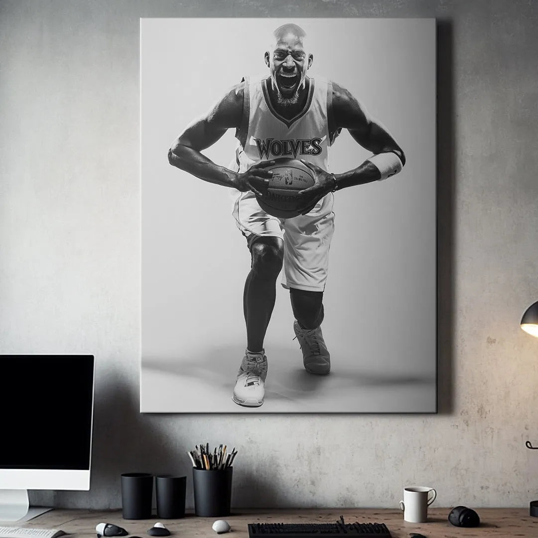 Lifestyle perspective of the dramatic, high-contrast lighting emphasizing the muscles of Kevin Garnett - #1.