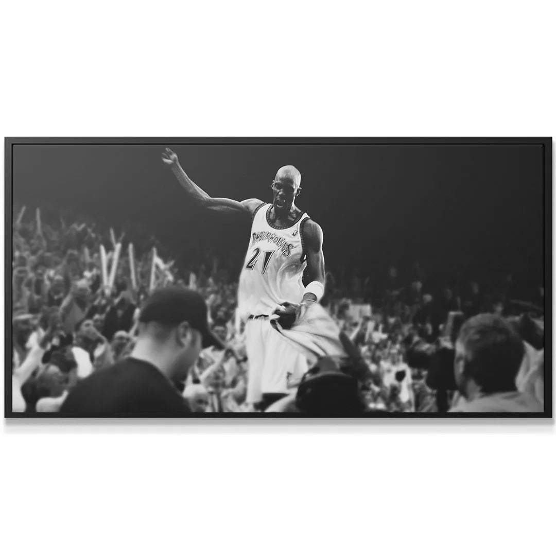 Close-up texture view of the canvas print showcasing Kevin Garnett - #2 surrounded by the cheering crowd.