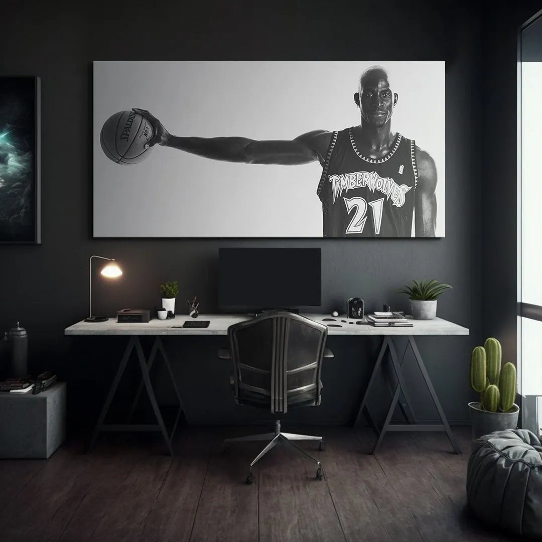 Medium shot capturing the Minnesota Timberwolves jersey detail worn by Kevin Garnett - #5.