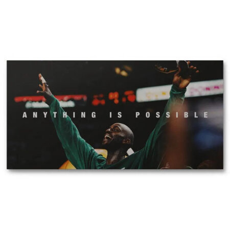 Close-up of Kevin Garnett celebrating intensely, emphasizing 'Kevin Garnett - Anything Is Possible'.