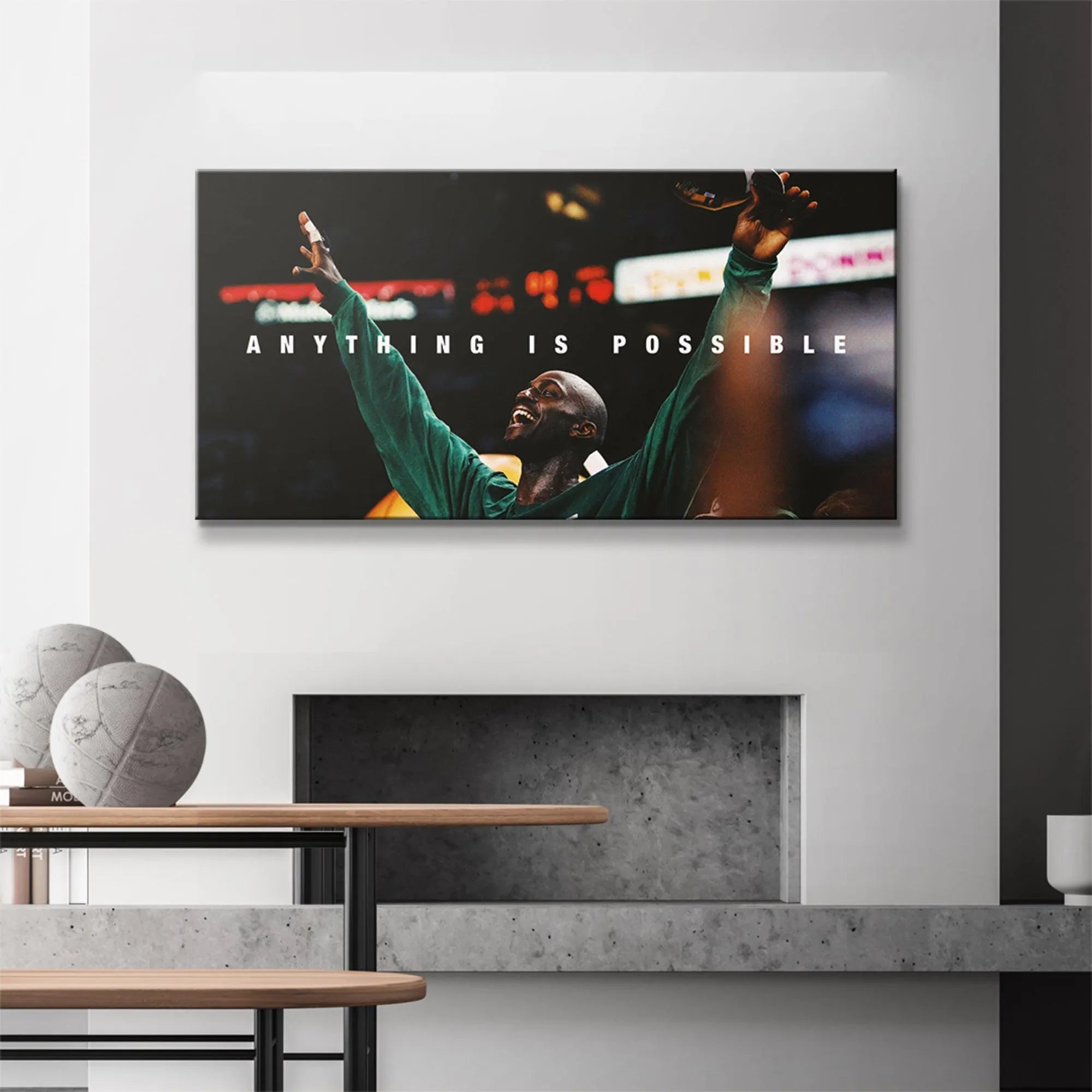 Detailed view of the print texture highlighting KG's joyful face, reflecting the quote 'Kevin Garnett - Anything Is Possible'.