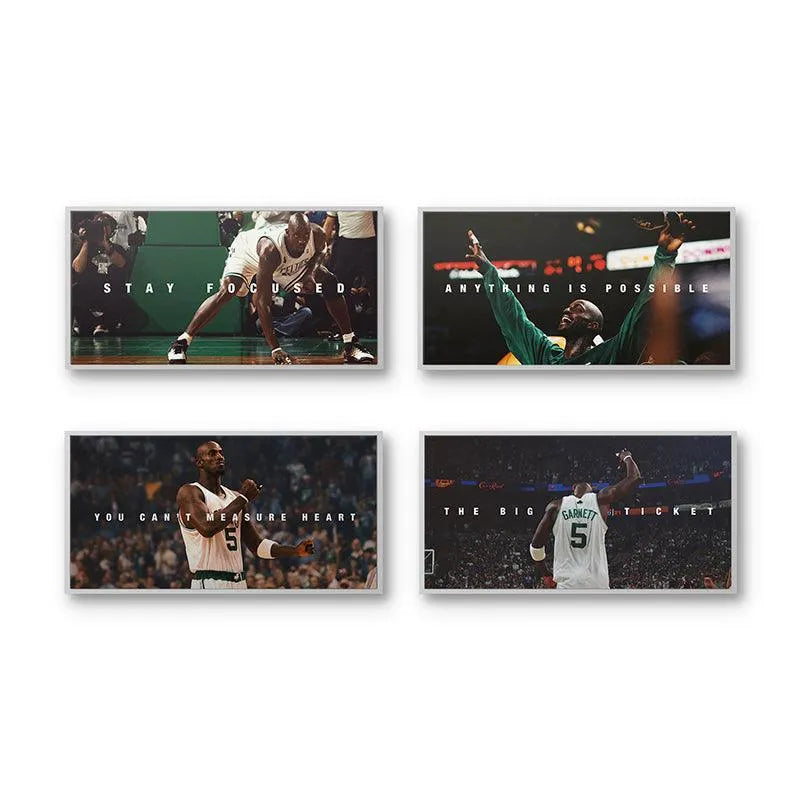 Lifestyle shot showing the high-quality texture and matte finish of the Kevin Garnett - Bundle artwork displayed on a wall.