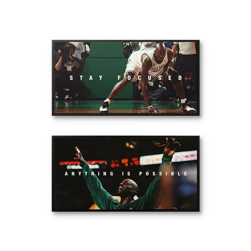 Close-up of Kevin Garnett in the 'Stay Focused' defensive stance, focused on the court, Kevin Garnett - Set 1.