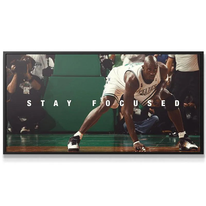 Detailed close-up of Kevin Garnett - Stay Focused capturing the intense facial expression and determination of the NBA legend.