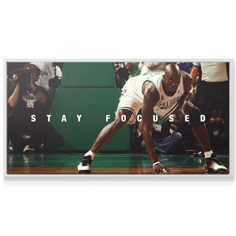 Texture shot of the Kevin Garnett - Stay Focused print highlighting the grain and finish of the high-quality canvas material.