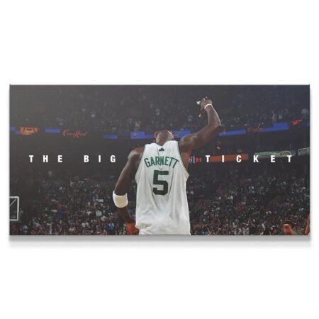 Wide-angle view of Kevin Garnett - The Big Ticket celebrating victory against the backdrop of a roaring stadium crowd.