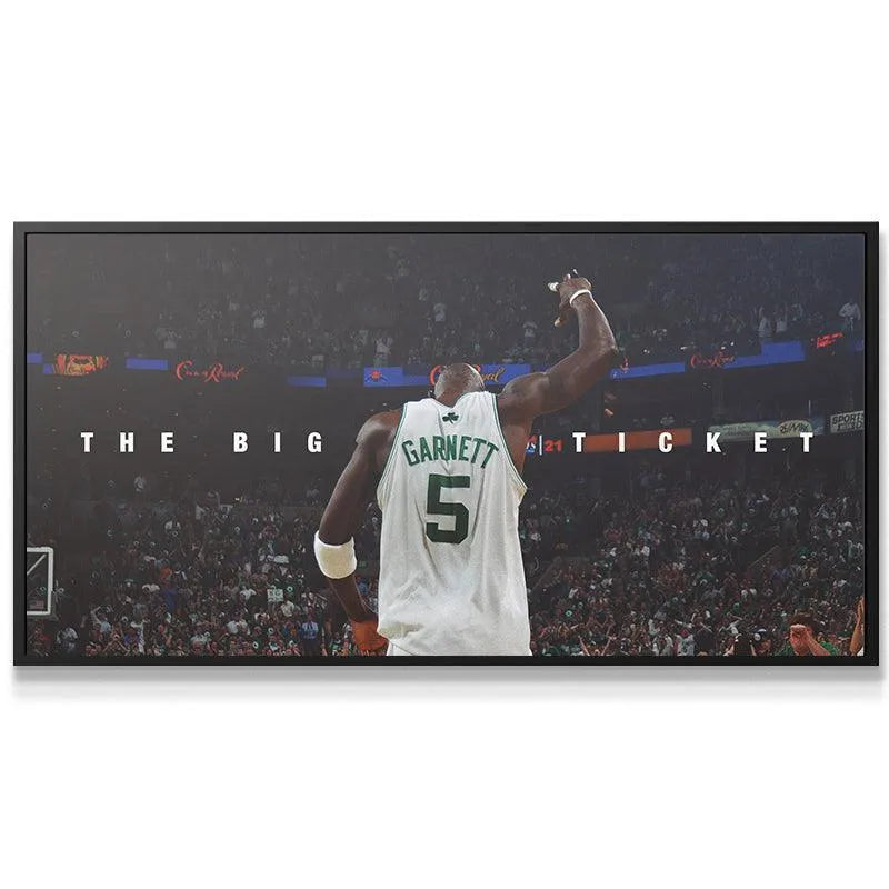Close-up texture detail of the Celtics jersey worn by Kevin Garnett - The Big Ticket, number 5 visible on his back.