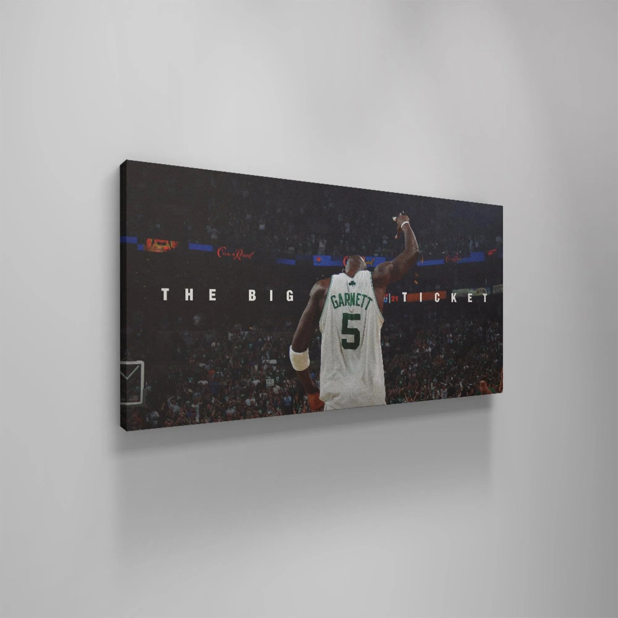 Artwork highlighting the dramatic contrast lighting on the celebrating form of Kevin Garnett - The Big Ticket.