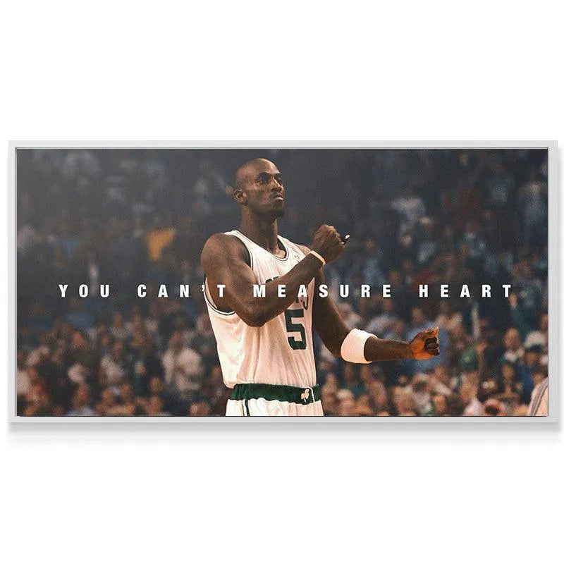 Motivational basketball wall art featuring the iconic phrase Kevin Garnett - You Can't Measure Heart.