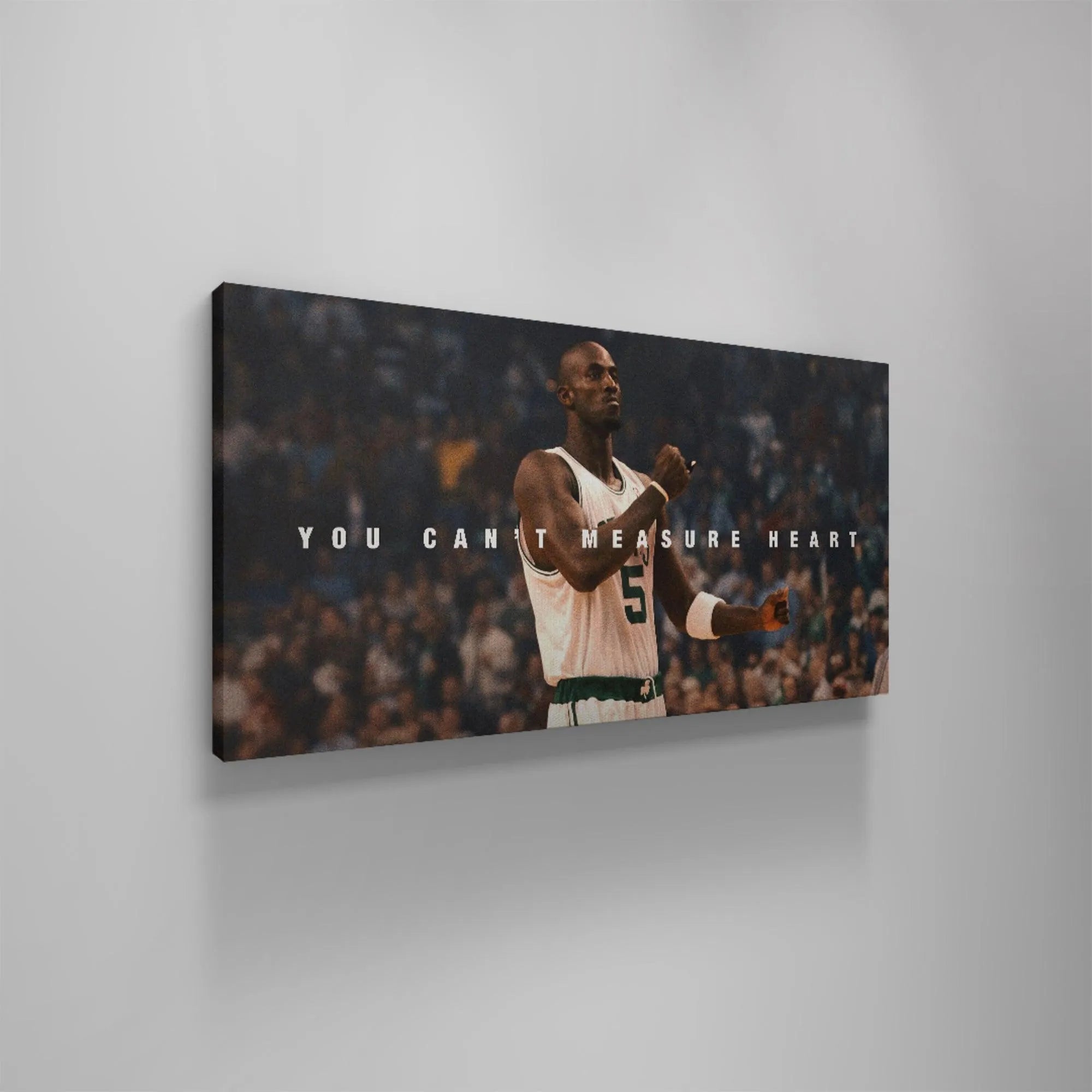 Garnett looking toward the arena ceiling, capturing the triumphant moment in Kevin Garnett - You Can't Measure Heart.