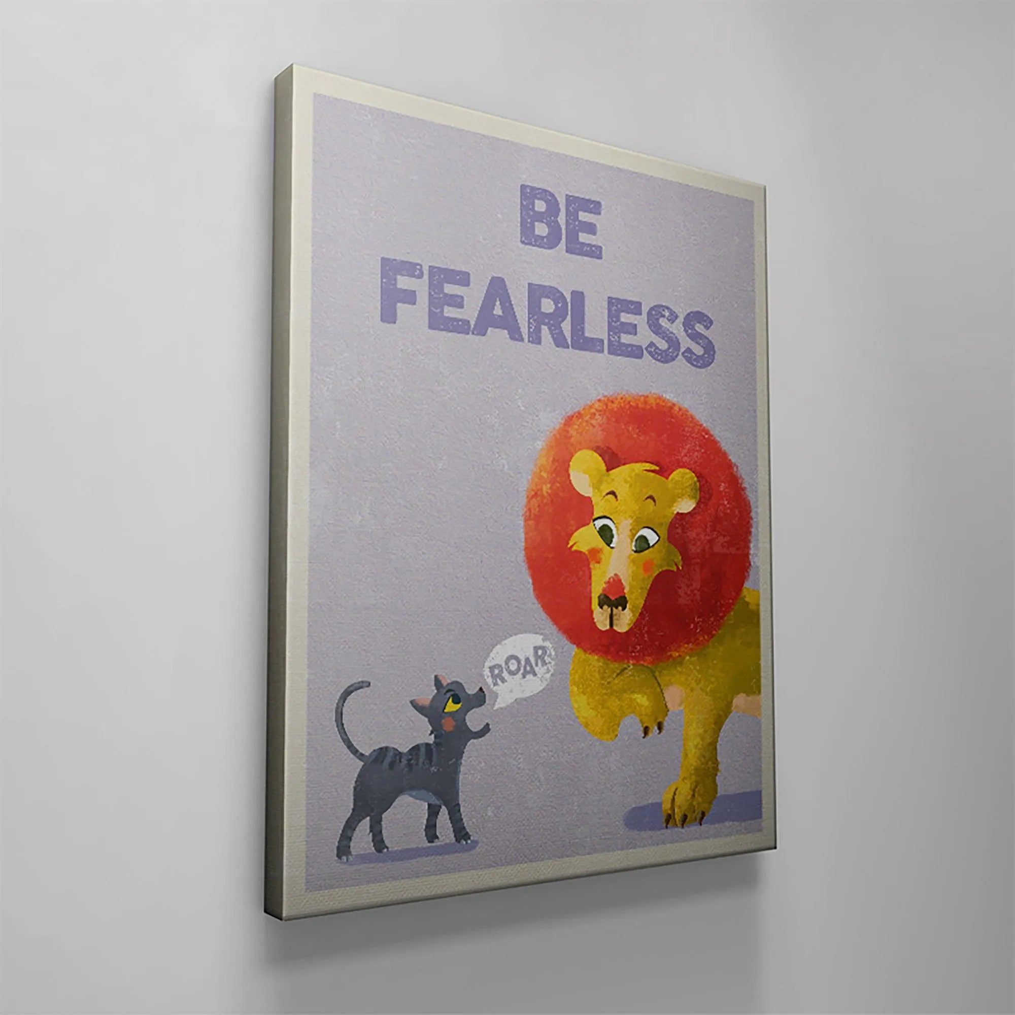 Motivational quote 'BE FEARLESS' prominently centered in purple lettering on the inspiring Kids Be Fearless print.