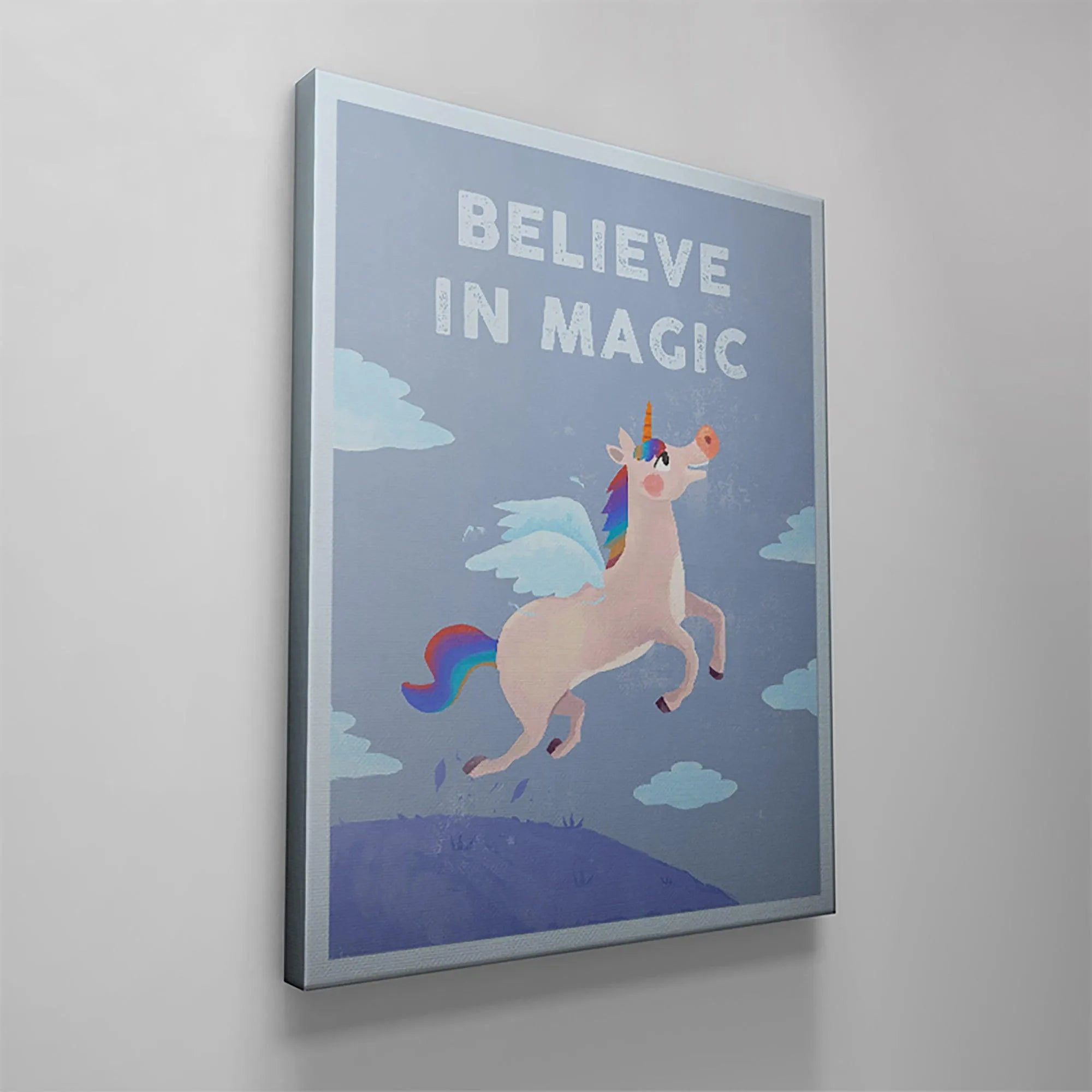 Digital mockup of the rectangular print framed in white, a symbol that Kids Believe In Magic.