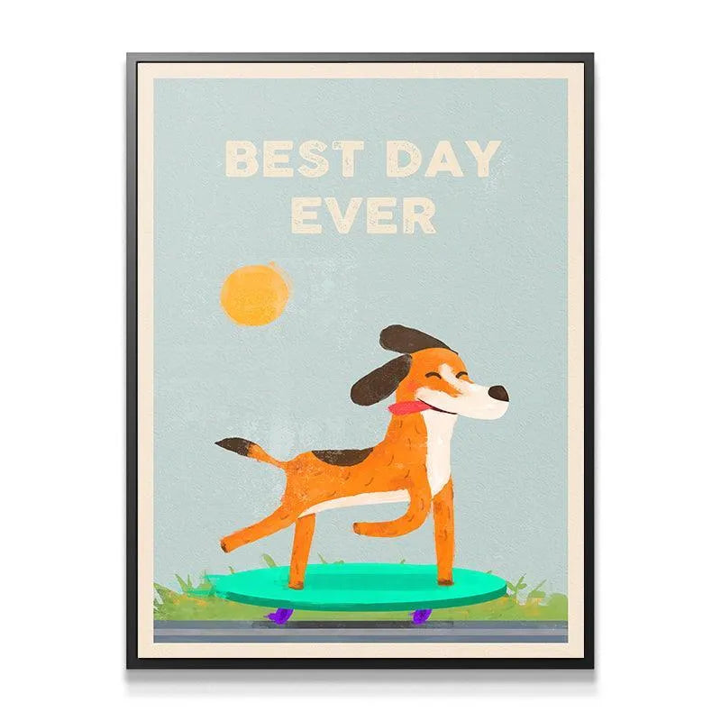 Close-up texture of the vintage-style illustration print, highlighting the words Kids Best Day Ever.